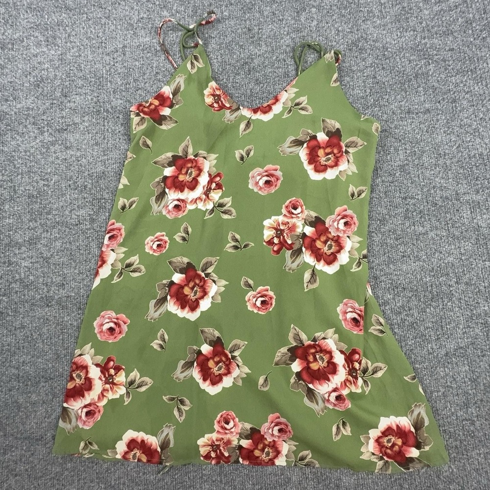 Lulus Dress Womens Medium Green Floral V Neck Slip Tie Strap Sundress Lined